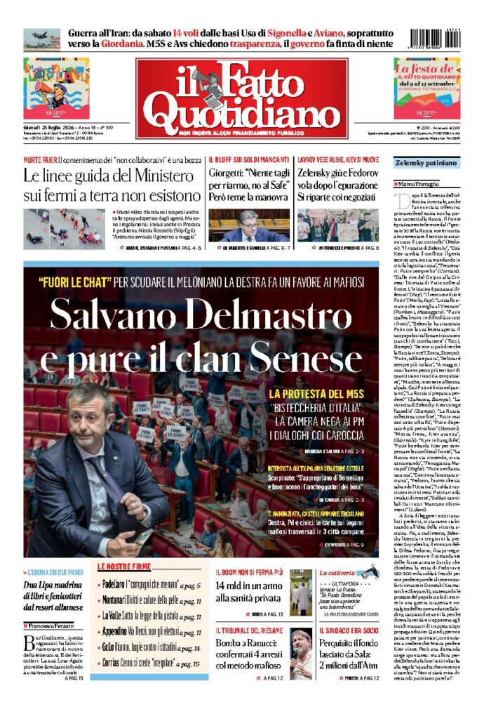 Copertina de Il Fatto Quotidiano di giovedì 23 Luglio 2026