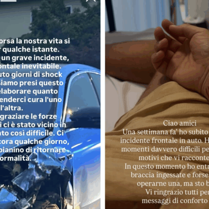 Paura per Andrea Dal Corso: “Ha subito un grave incidente, uno schianto frontale inevitabile. Giorni di choc profondo, entrambe le braccia ingessate”. Il racconto dall’ospedale e il messaggio di Teresa Langella
