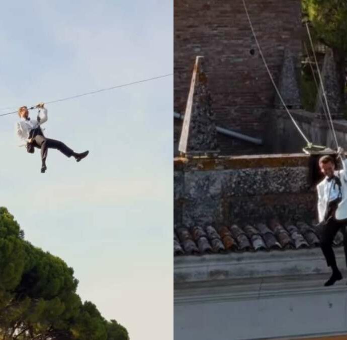 “Non dimenticherò mai quel momento”: lo sposo si lancia nel vuoto davanti agli invitati e trasforma le nozze in una scena da film di James Bond