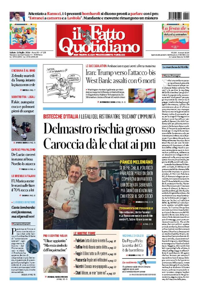 Copertina de Il Fatto Quotidiano di sabato 25 Luglio 2026
