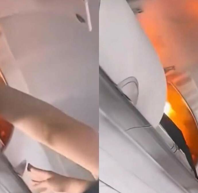 Il portatile esplode e prende fuoco nella cappelliera di un aereo: le immagini dell’incendio a bordo e la corsa del personale per spegnere le fiamme