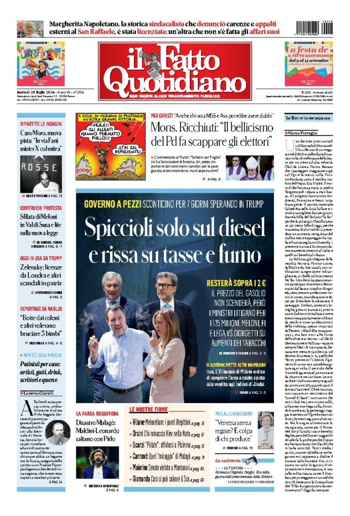 Copertina de Il Fatto Quotidiano di Mar 28 Luglio 2026
