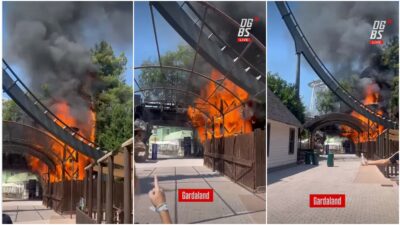 Copertina di Paura a Gardaland, scoppia un incendio accanto alle montagne russe Raptor: a fuoco una struttura nell’area Far West. Il giorno precedente si era bloccato Oblivion