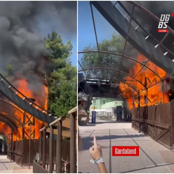 Paura a Gardaland, scoppia un incendio accanto alle montagne russe Raptor: a fuoco una struttura nell’area Far West. Il giorno precedente si era bloccato Oblivion