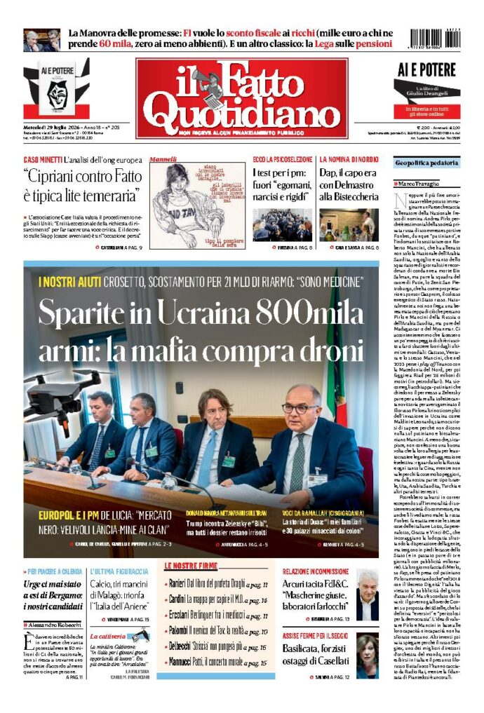 Copertina de Il Fatto Quotidiano di mercoledì 29 Luglio 2026