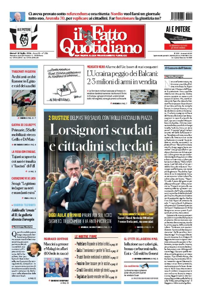 Copertina de Il Fatto Quotidiano di Gio 30 Luglio 2026