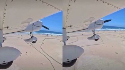 Copertina di “Una manovra da brividi”: il motore dell’aereo si spegne in volo pochi minuti dopo il decollo. Il pilota decide di atterrare sulla spiaggia tra i bagnanti