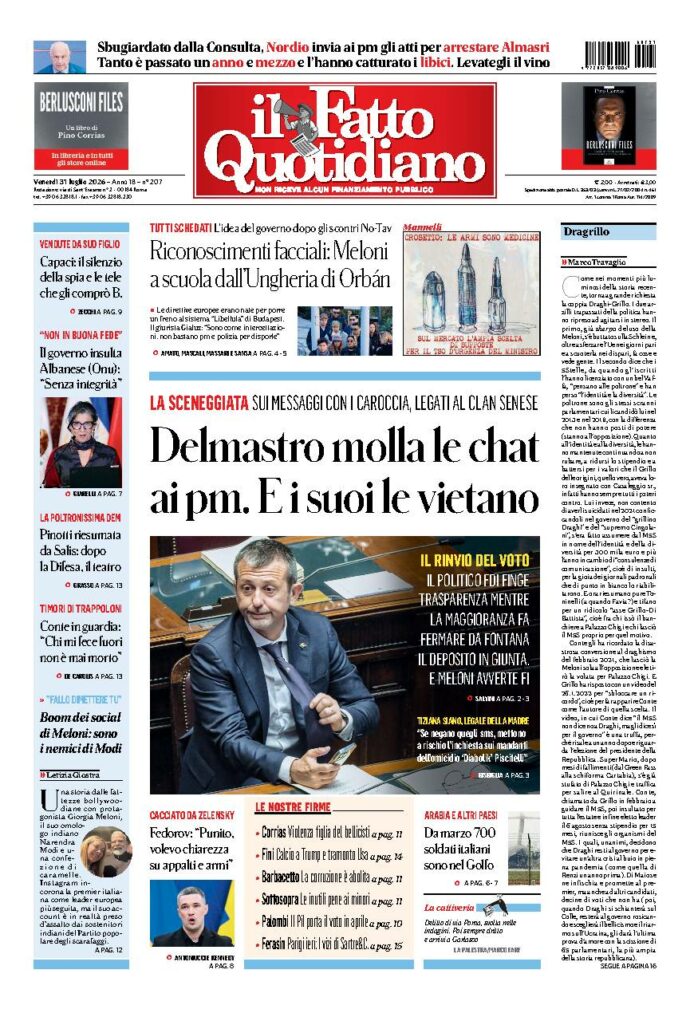 Copertina de Il Fatto Quotidiano di Ven 31 Luglio 2026