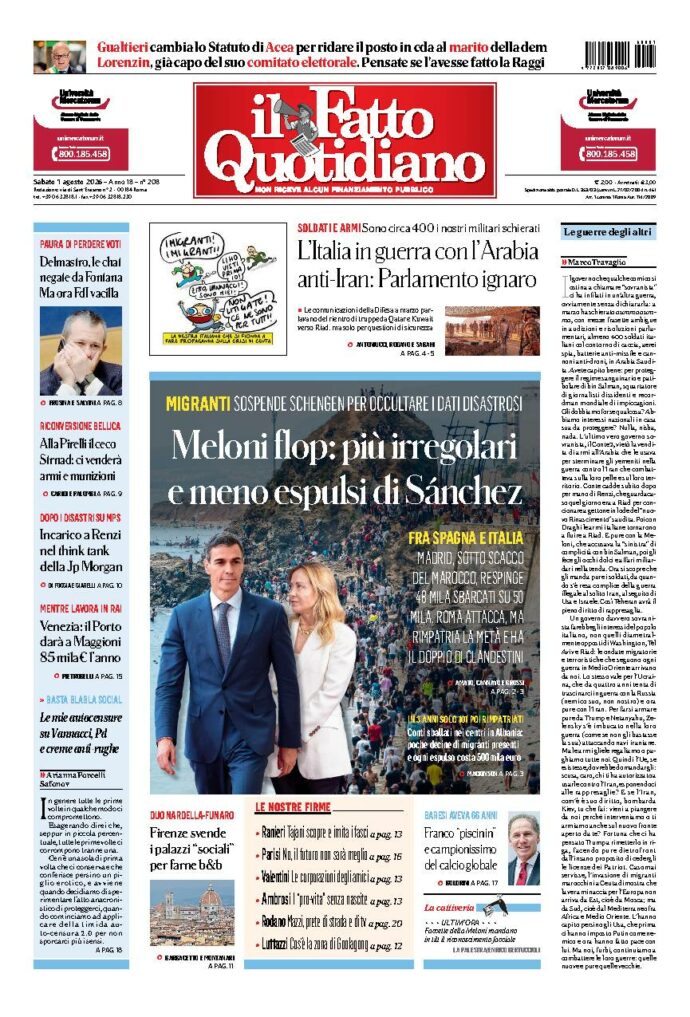 Copertina de Il Fatto Quotidiano di Sab 1 Agosto 2026