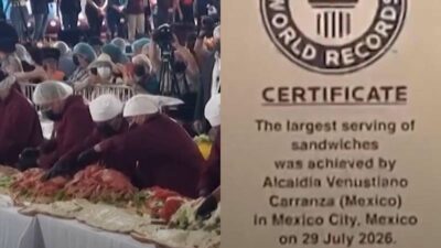 Copertina di È lungo quanto un campo da calcio, pesa oltre una tonnellata e mezza e ha conquistato il Guinness dei primati: ecco il panino da record che ha stupito il Messico