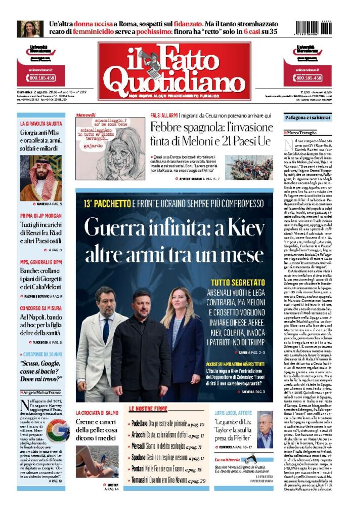 Copertina de Il Fatto Quotidiano di domenica 2 Agosto 2026
