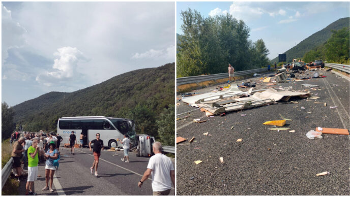 Frontale camper-pullman sulla statale tra Terni e Rieti: sei morti e trenta feriti
