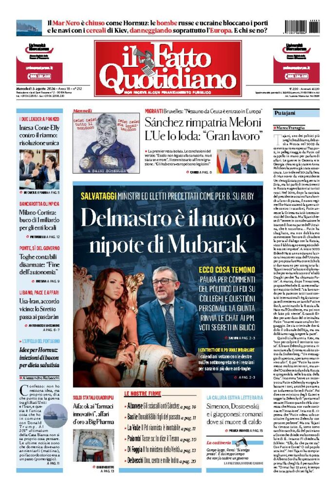 Copertina de Il Fatto Quotidiano di mercoledì 5 Agosto 2026
