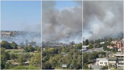 Copertina di Roma, grosso incendio di sterpaglie in zona Tor di Valle: cenere anche nel centro storico