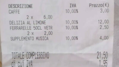Copertina di “4 euro in più sul conto per il piano bar è squallido”, è polemica per lo scontrino “pazzo” ma c’è chi difende il locale: “Anche sulla musica si pagano le tasse”