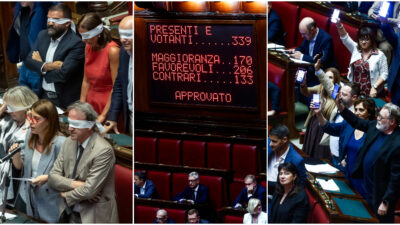 Copertina di No all'uso delle chat, la destra salva Delmastro. Conte: “Scudo agli amichetti di partito”. Schlein: “Non nominate più Borsellino”. Deputati Avs bendati in Aula