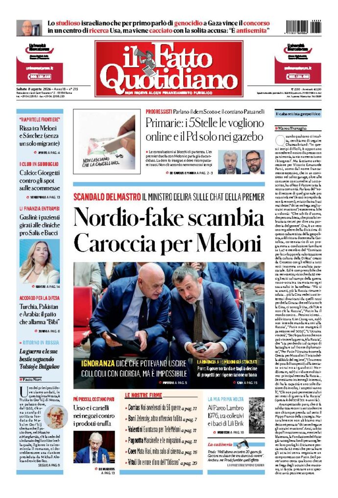Copertina de Il Fatto Quotidiano di Sab 8 Agosto 2026