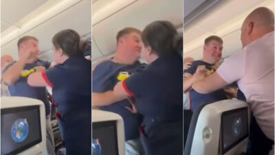 Copertina di Ubriaco a bordo tenta di aggredire i passeggeri, assistente di volo lo affronta e riesce a bloccarlo: il video è virale