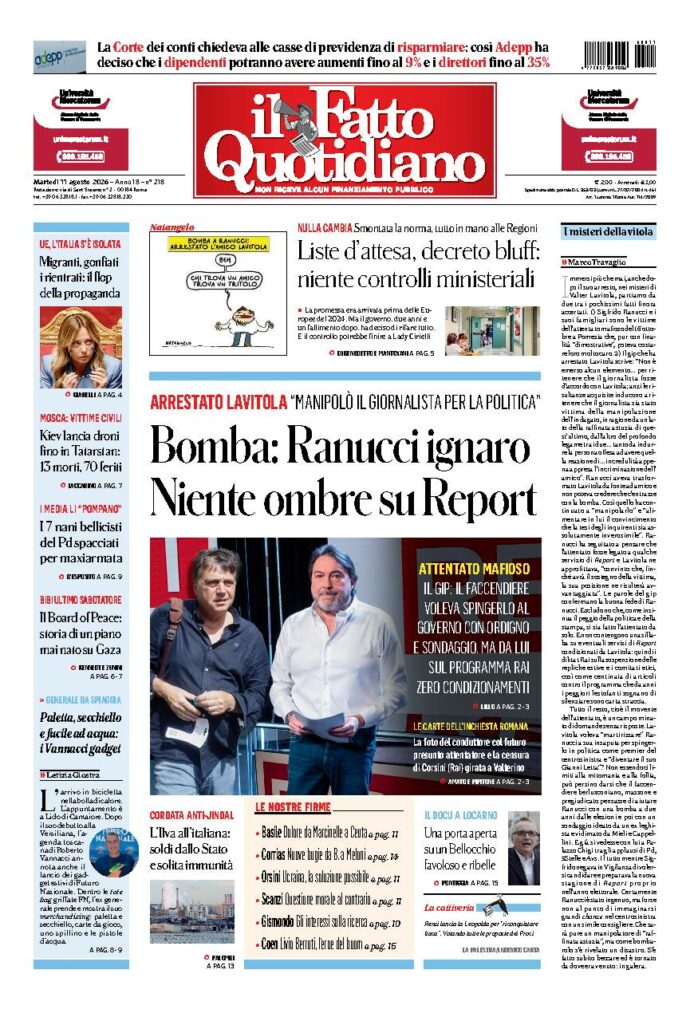 Copertina de Il Fatto Quotidiano di martedì 11 Agosto 2026