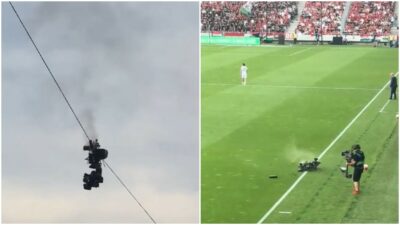 Copertina di Spidercam precipita da 20 metri durante la partita di calcio e sfiora un operatore