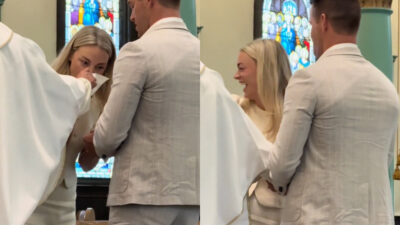 Copertina di Sposa scambia il paramento sacro del prete per un fazzoletto e ci si soffia il naso: il video è virale