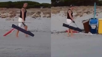 “Recuperatevi gli ombrelloni, cogli*ni! Questa è la spiaggia di tutti, non potete fare come vi pare”: rimuove i ‘segnaposto’ lasciati di notte dai turisti e sbotta, il video è virale
