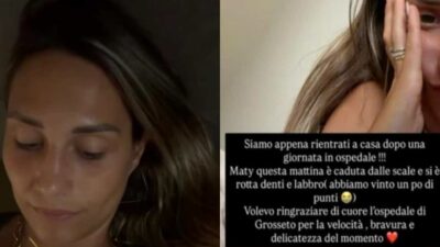 Copertina di “Siamo rimasti otto ore in ospedale, le hanno fatto l’anestesia, aveva una profonda lacerazione. Si è rotta il labbro e i denti”: la figlia di Beatrice Valli e Marco Fantini cade e si ferisce al volto