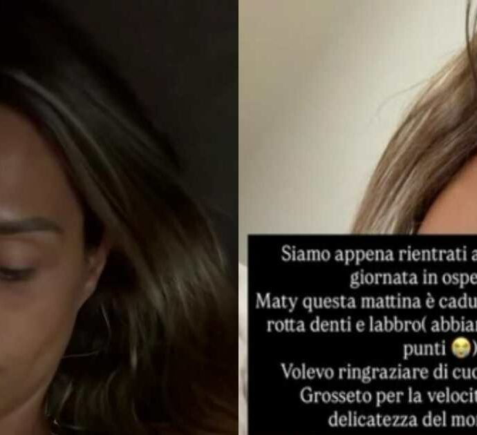 “Siamo rimasti otto ore in ospedale, le hanno fatto l’anestesia, aveva una profonda lacerazione. Si è rotta il labbro e i denti”: la figlia di Beatrice Valli e Marco Fantini cade e si ferisce al volto