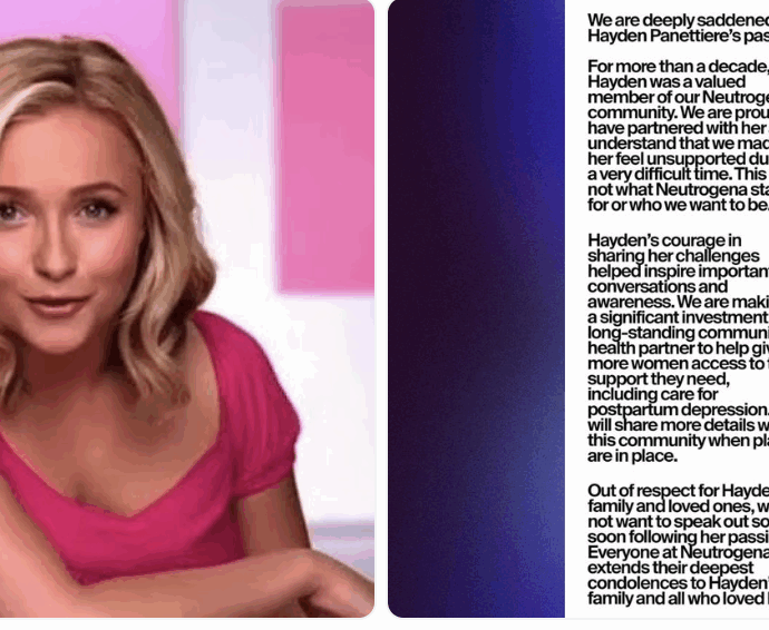 “Sbagliammo a non sostenerla durante la depressione post-partum”: Neutrogena chiede scusa dopo la morte di Hayden Panettiere