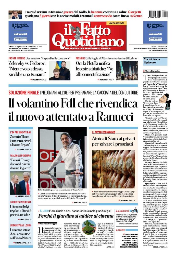 Copertina de Il Fatto Quotidiano di lunedì 24 Agosto 2026