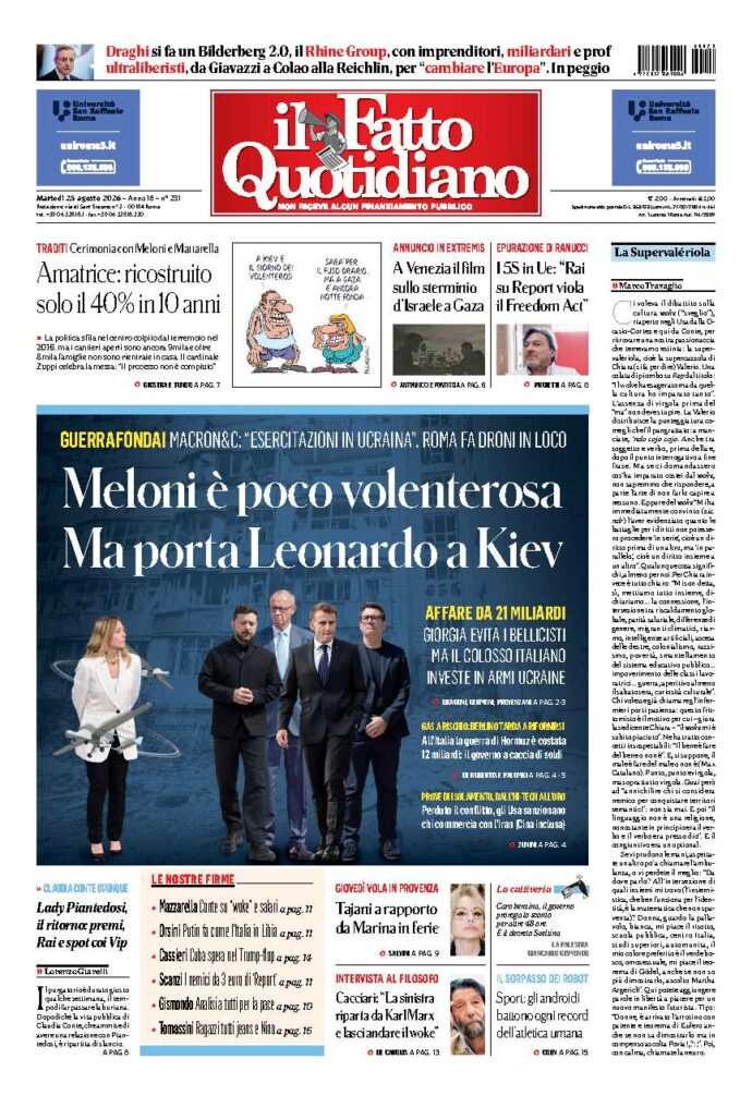 Copertina de Il Fatto Quotidiano di martedì 25 Agosto 2026