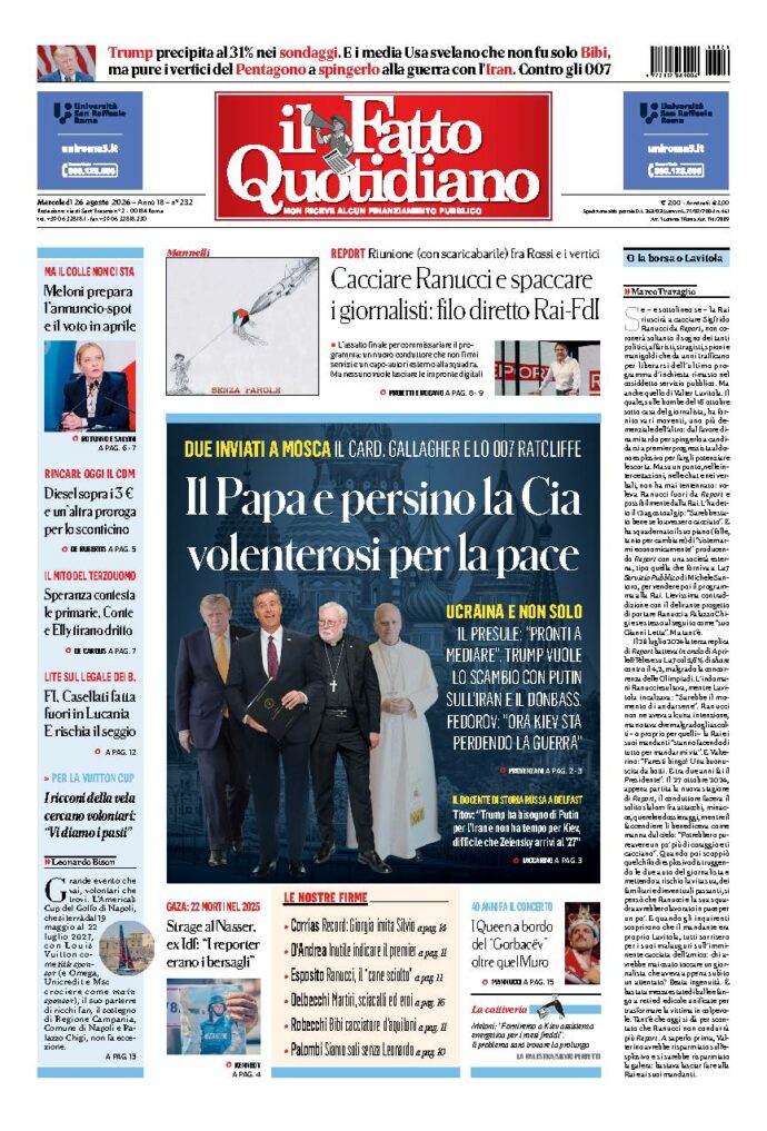 Copertina de Il Fatto Quotidiano di mercoledì 26 Agosto 2026