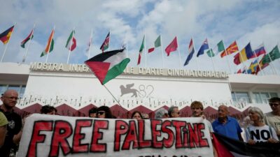Copertina di Venice4Palestine alla Mostra contro  le complicità di piattaforme&C.