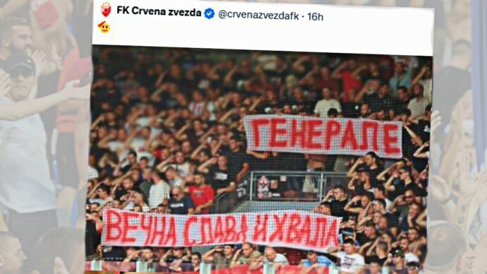 “Eterna gloria e gratitudine”: i tifosi della Stella Rossa celebrano il boia Mladić. E il club di Belgrado rilancia lo striscione