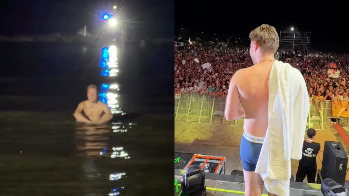 “Vado a finire il concerto nel posto più strano”: Alfa si butta in mare e stupisce i fan