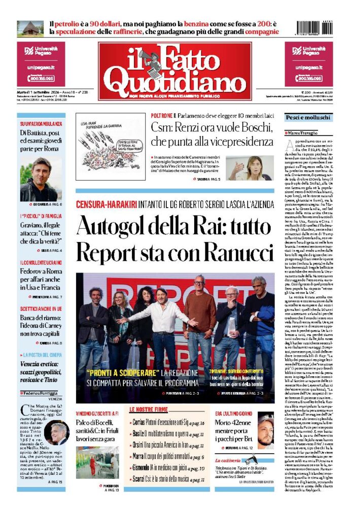 Copertina de Il Fatto Quotidiano di martedì 1 Settembre 2026