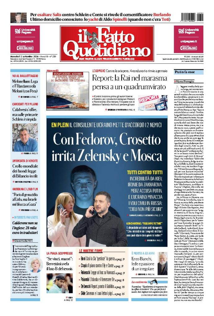 Copertina de Il Fatto Quotidiano di Mer 2 Settembre 2026