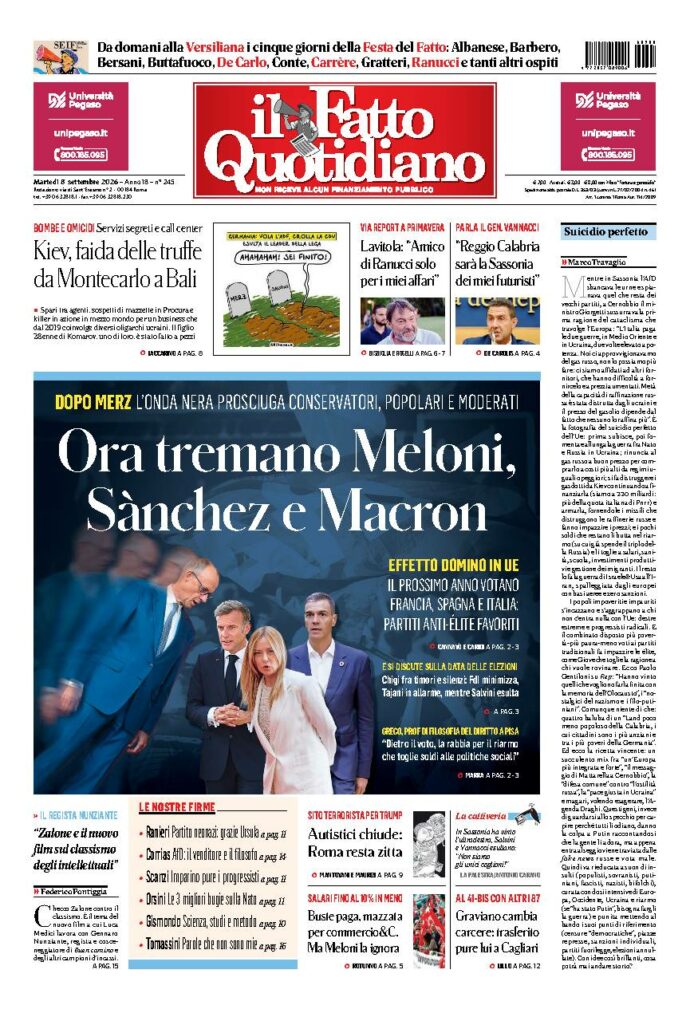 Copertina de Il Fatto Quotidiano di Mar 8 Settembre 2026