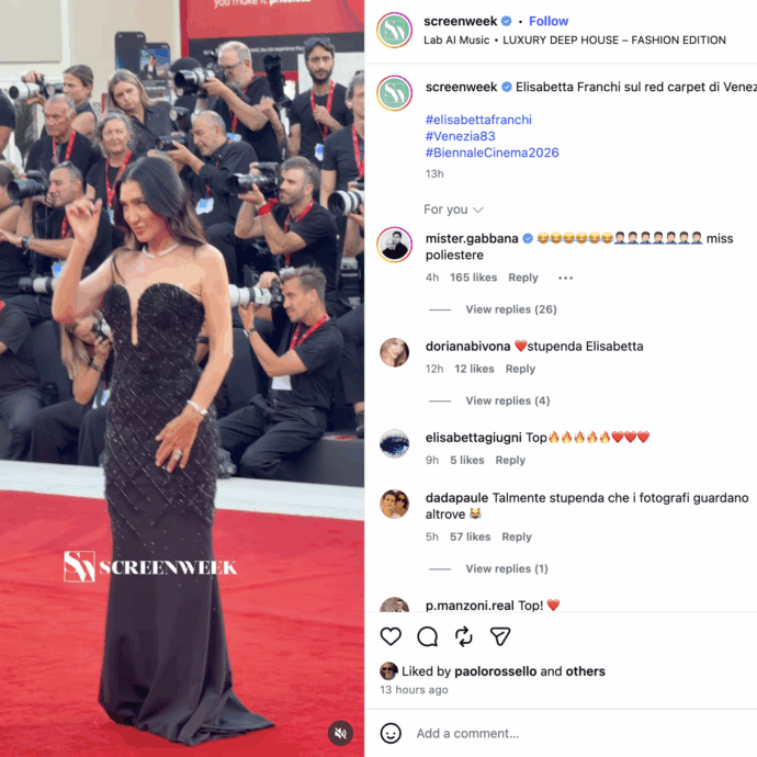 “Miss poliestere”: Stefano Gabbana stronca Elisabetta Franchi sul red carpet del Festival di Venezia. La replica della stilista: “Avvilente, ora basta. Appoggi il telefono”