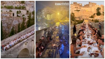 Copertina di Una tavolata per 110 persone nella location di James Bond: scoppia la polemica per la cena esclusiva da 400 euro a persona sull’Acquedotto di Gravina in Puglia. La replica del Comune: “Polemiche sterili”