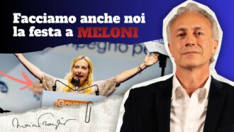 Copertina di “Facciamo anche noi la festa alla Meloni”, il video editoriale di Marco Travaglio