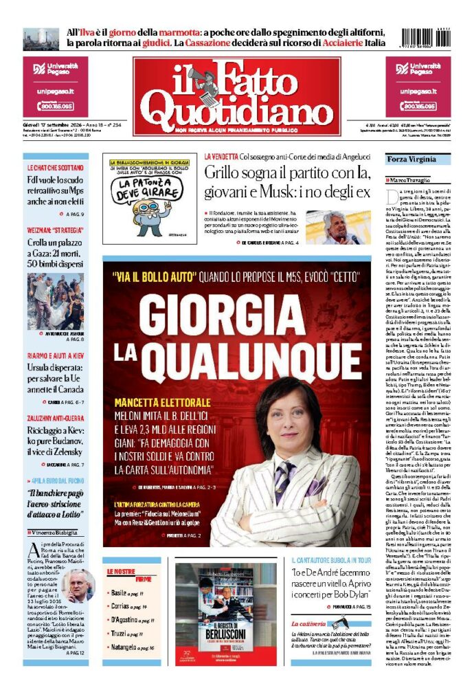 Copertina de Il Fatto Quotidiano di giovedì 17 Settembre 2026