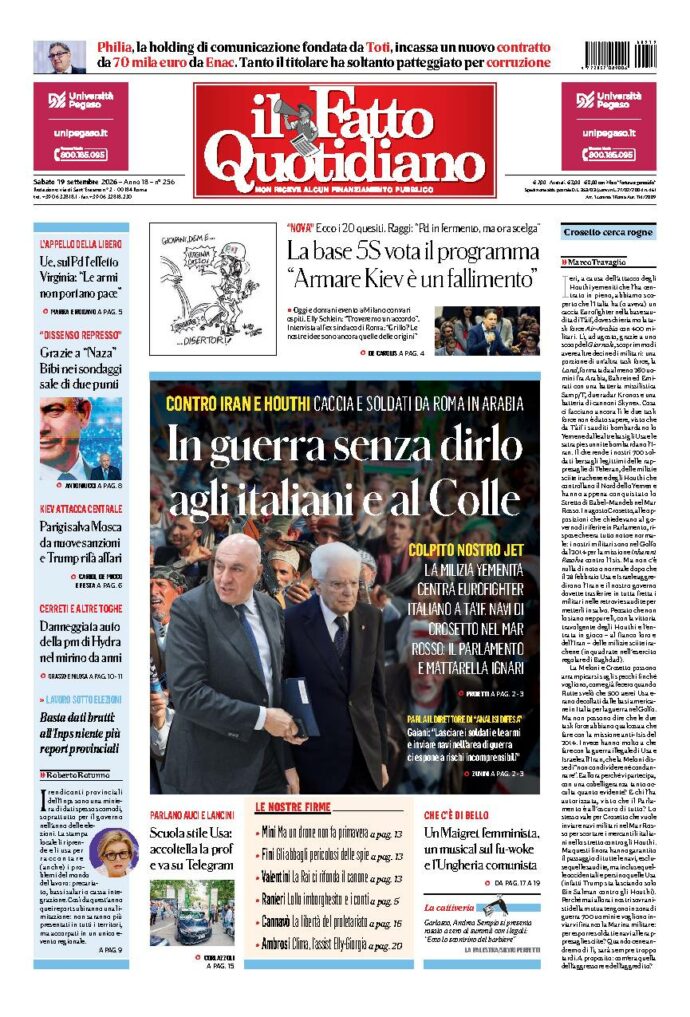 Copertina de Il Fatto Quotidiano di sabato 19 Settembre 2026