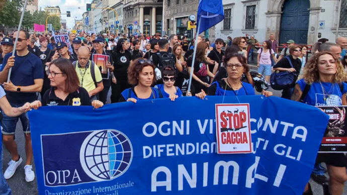 Caccia, corteo contro il ddl sparatutto a Milano. Costa: “Il governo Meloni vuole i voti dei bracconieri”
