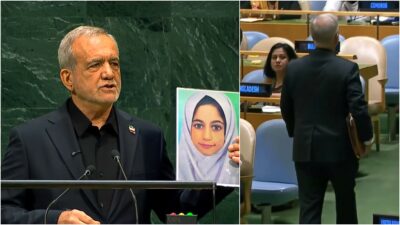 Copertina di Il presidente iraniano Pezeshkian all’Onu mostra le foto dei bambini uccisi dai raid: “Noi vittime di terrorismo”. La delegazione Usa lascia l’aula