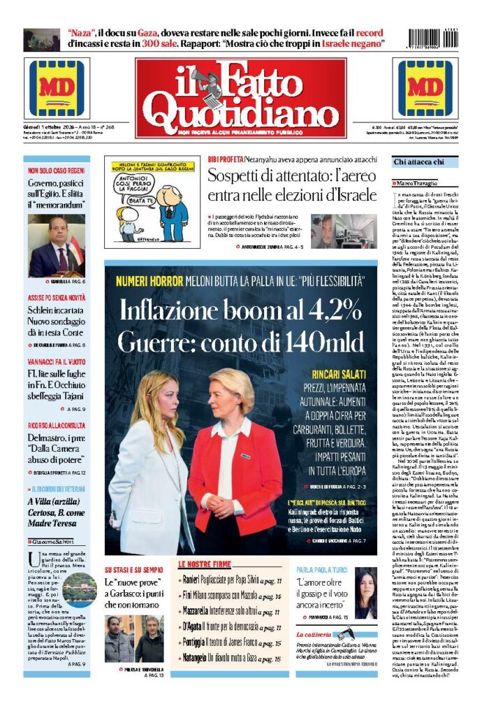 Copertina de Il Fatto Quotidiano di giovedì 1 Ottobre 2026