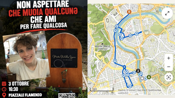 A Roma un corteo di sensibilizzazione sulle norme di sicurezza stradale in ricordo di Mattia Nicholas Liguori, travolto a 17 anni in corso Francia