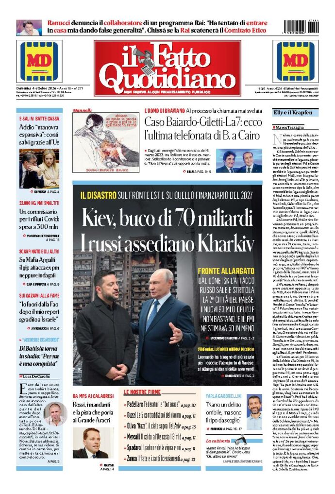 Copertina de Il Fatto Quotidiano di domenica 4 Ottobre 2026