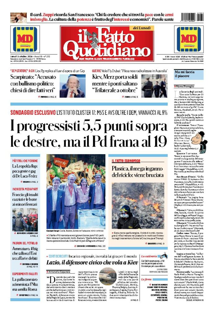 Copertina de Il Fatto Quotidiano di lunedì 5 Ottobre 2026