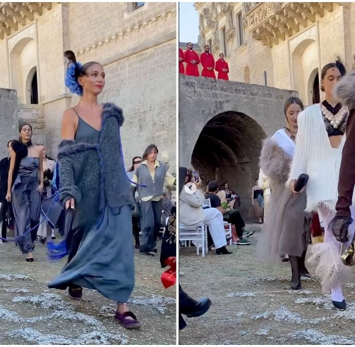 Meno loghi, più pezzi unici: nel fossato di un castello del Salento sfila un altro modello di moda, tra abiti fatti a mano e borse che esistono una volta sola